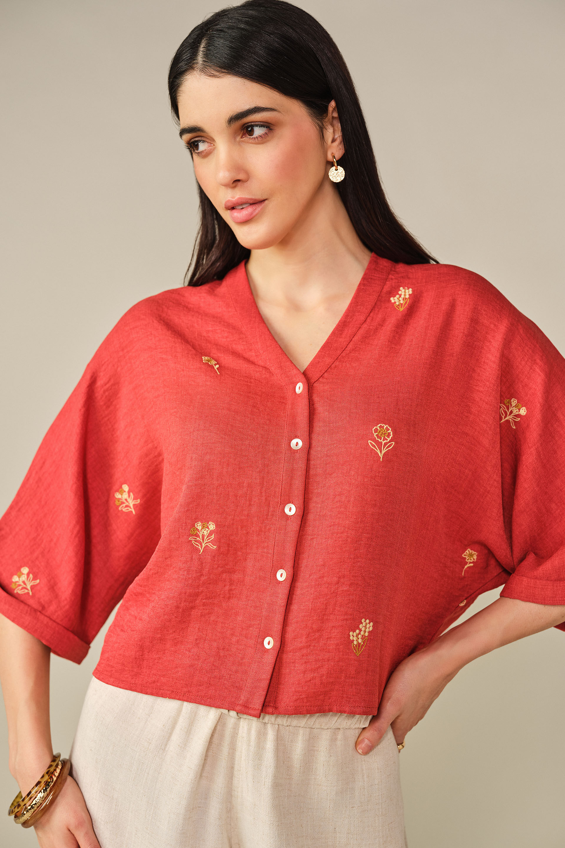 Embroidered Top in Rust, Rust, image 2